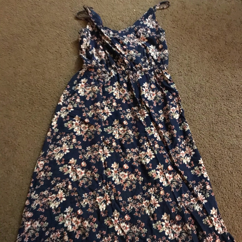 Knee length spaghetti strap floral dress